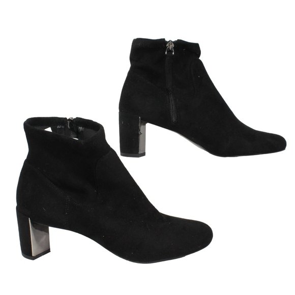 Nine West Size 7.5M Falup Black Suede Zippered Block Heel Ankle Bootie Boots - Picture 5 of 10